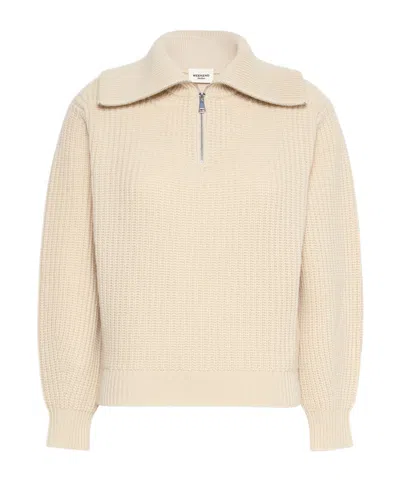 Max Mara Wool Zipper Turtleneck Sweater In Neutral