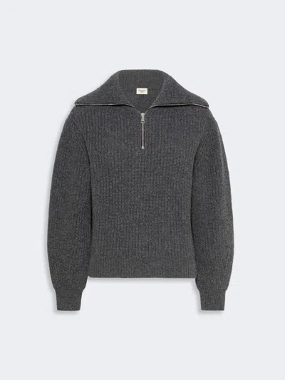 Max Mara Wool Zip-up Roll-neck Jumper In Dark Grey