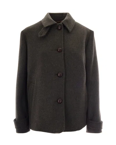 Max Mara Wool-blend Button Front Coat In Verde Salvia