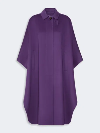 Max Mara Wool-blend Double Fabric Maxi Cape In Purple