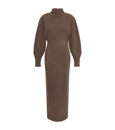 Max Mara Wool-blend High-neck Maxi Dress In Brown