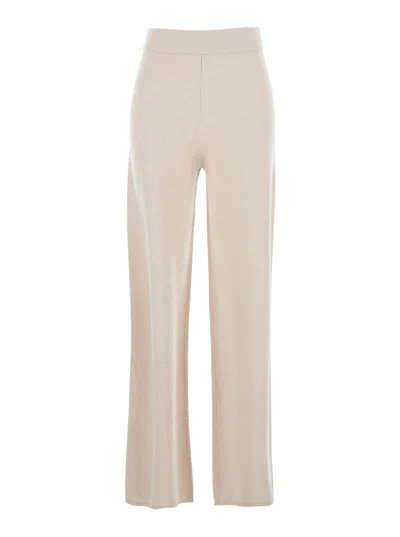 Max Mara Wool-blend Ribbed Knit Trousers In Beige