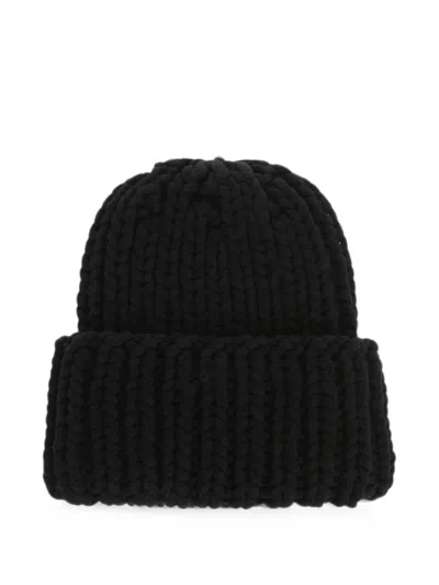 Max Mara Wool-blend Solid Beanie With Crystal In Black