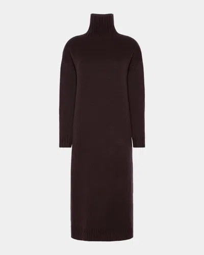 Max Mara Wool-cashmere Turtleneck Midi Sweater Dress In Brown