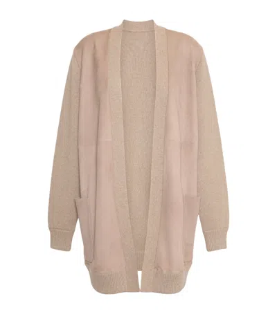 Max Mara Wool-cashmere-suede Cardigan In Neutral