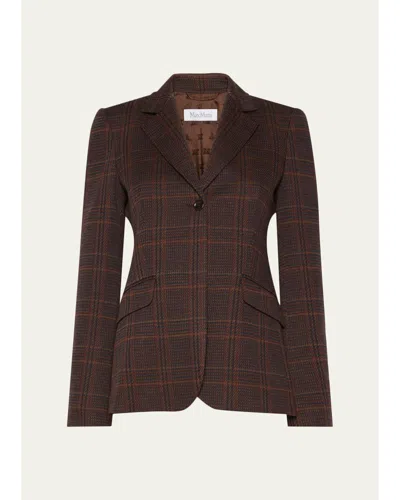 Max Mara Abate Plaid Virgin Wool Blend Jacket In Brown