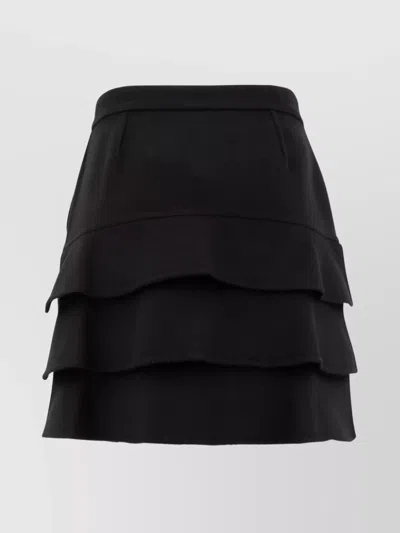 Max Mara Woolen High Waist Layered Mini Skirt In Black