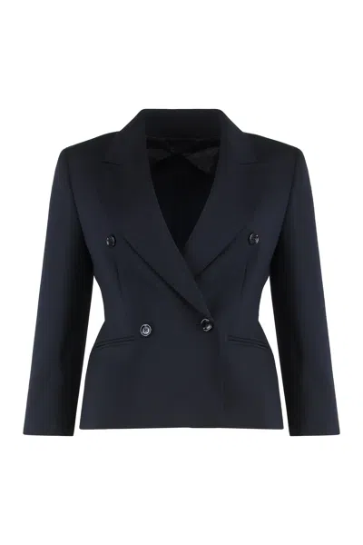 Max Mara Woollen Cloth Cropped Blazer In Blue