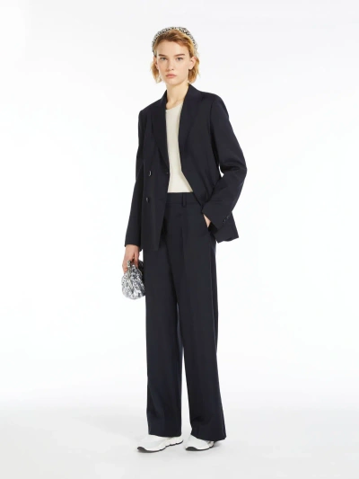 Max Mara Woollen Cloth Palazzo Trousers In Navy