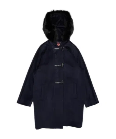 Max Mara Woolly Collar Hooded Coat In Black