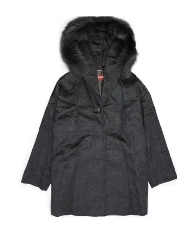 Max Mara Woolly Collar Hooded Coat In Black