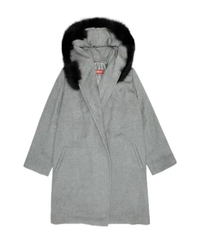 Max Mara Woolly Collar Hooded Coat In Gray