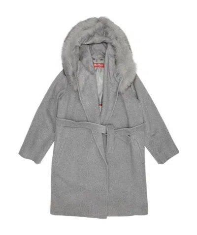 Max Mara Woolly Collar Hooded Coat In Gray