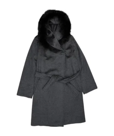 Max Mara Woolly Collar Hooded Coat In Gray