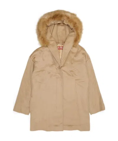 Max Mara Woolly Collar Hooded Coat In Nude