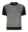 Max Mara Wool-silk Geometric T-shirt In Navy