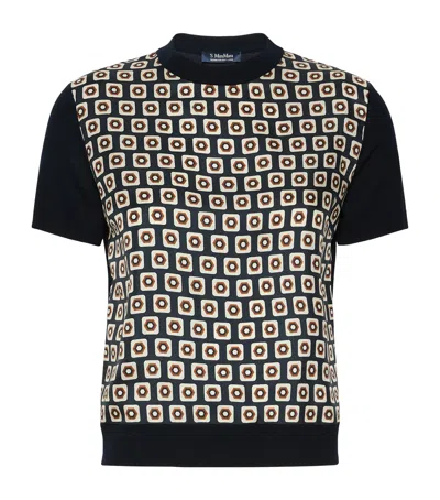 Max Mara Wool-silk Geometric T-shirt In Navy