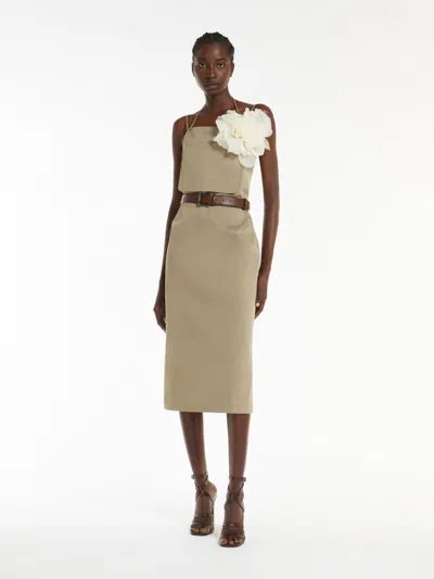 Max Mara Workwear Dress In Stretch Gabardine In Kaki