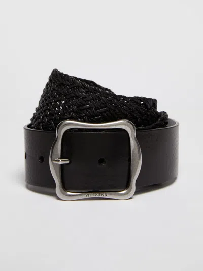 Max Mara Woven Cotton Belt In Black