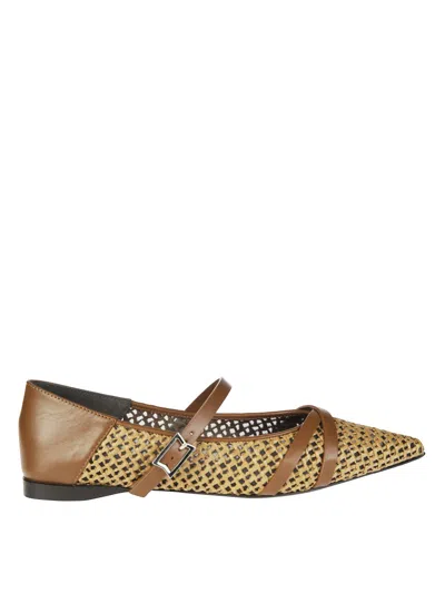 Max Mara Woven Design Mary Jane Ballerina In Brown