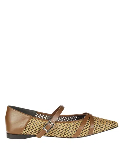 Max Mara Woven Design Mary Jane Ballerina In Brown