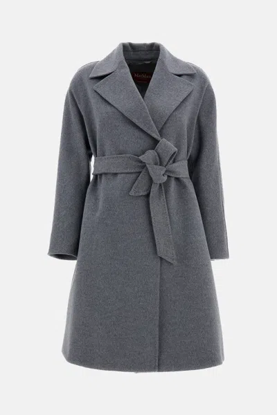 Max Mara Woven Draped Wool Coat In Gray