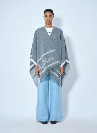 Max Mara Woven Fringe Poncho In Grey