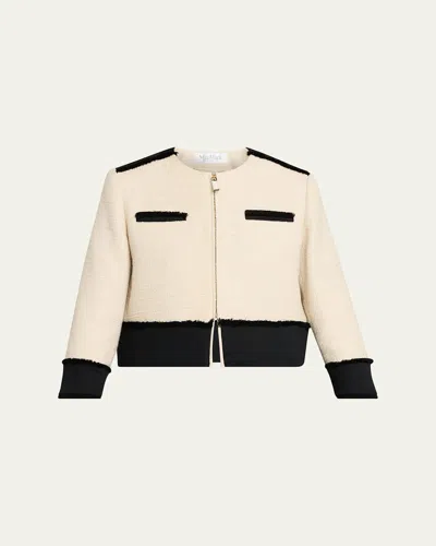 Max Mara Woven Fringe-trim Crop Jacket In White