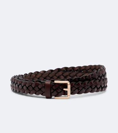 Max Mara Woven Leather Belt In Brown