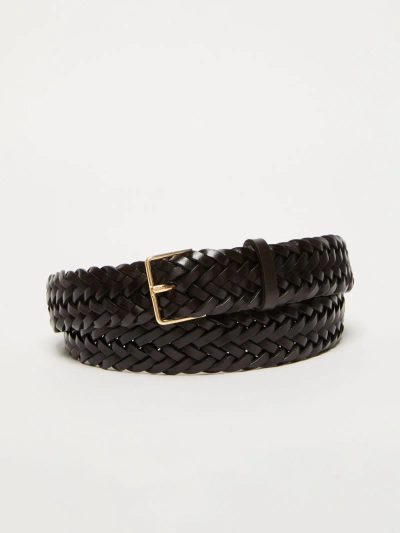 Max Mara Woven Leather Belt In Dark Bown