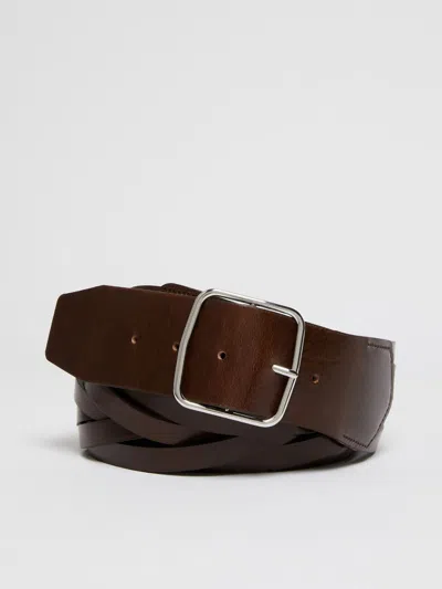Max Mara Woven Leather Belt In Dark Brown