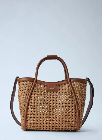 Max Mara Woven Leather Tote Bag In Sand