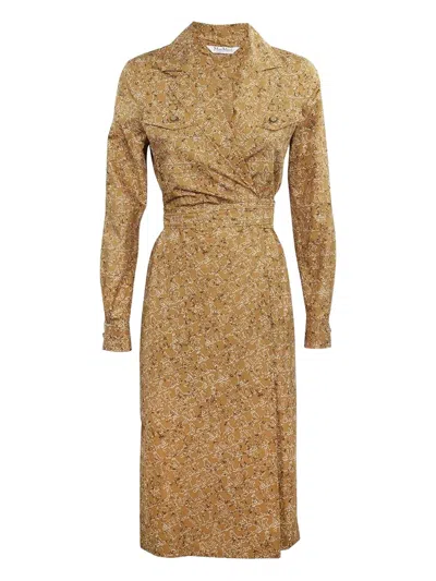 Max Mara Wrap-around Logo-print Dress In Brown
