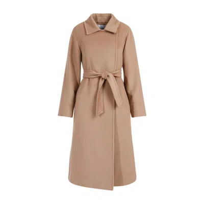 Max Mara Wrap-around Long Coat In Camel Hair In Brown