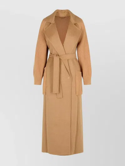 Max Mara Wrap Coat With Belt And Pockets In Brown