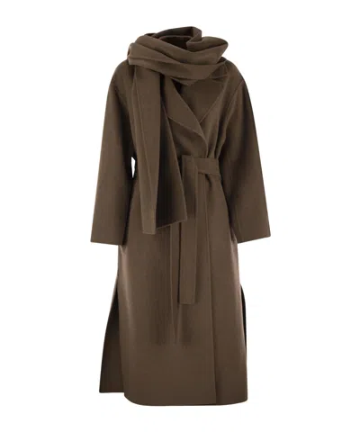 Max Mara Wrap-collar Belted Coat In Brown