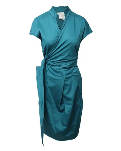 Max Mara Wrap Dress In Turquoise Cotton Poplin In Blue