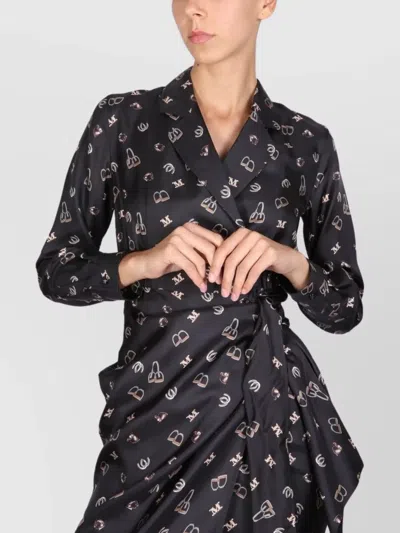Max Mara Wrap Dress With Long Sleeves And Print In Black