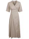 Max Mara Wrap Midi Dress With Tie Belt In Gray