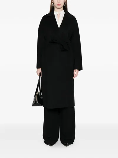 Max Mara Wraparound Belt Virgin Wool Coat In Black