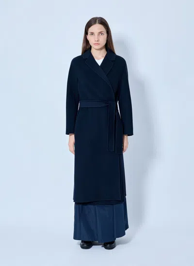 Max Mara Wrap-around Wool Coat In Navy