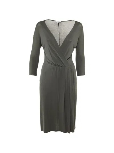 Pre-owned Max Mara Wrap-style Jersey Midi Dress In Gray