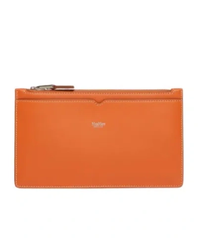Max Mara Wrist-strap Leather Pouch In Orange