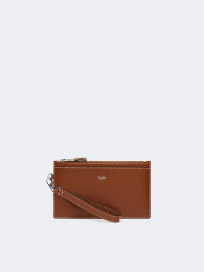Max Mara Wrist-strap Leather Pouch In Amber Brown