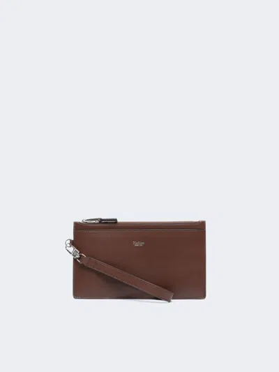 Max Mara Wrist-strap Leather Pouch In Cocoa