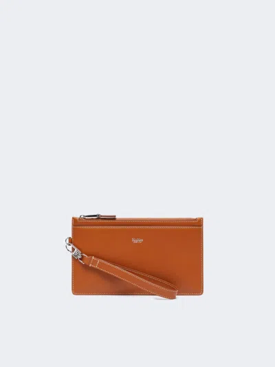 Max Mara Wrist-strap Leather Pouch In Rust