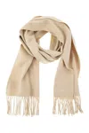 Max Mara Embroidered-logo Fringed Scarf In Avory