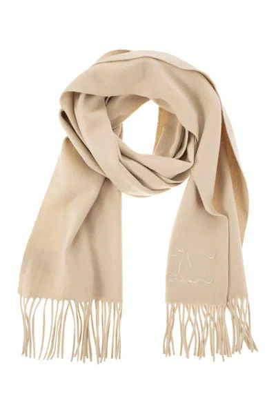 Max Mara Logo Embroidered Fringed Scarf In Beige