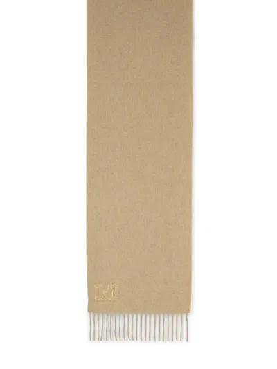 Max Mara Wsdalia Cashmere Stole With Beige Monogram Embroidery In Neutral