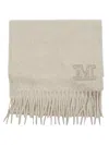 Max Mara Fringed Textured Scarf With Embroidered Logo In Gray